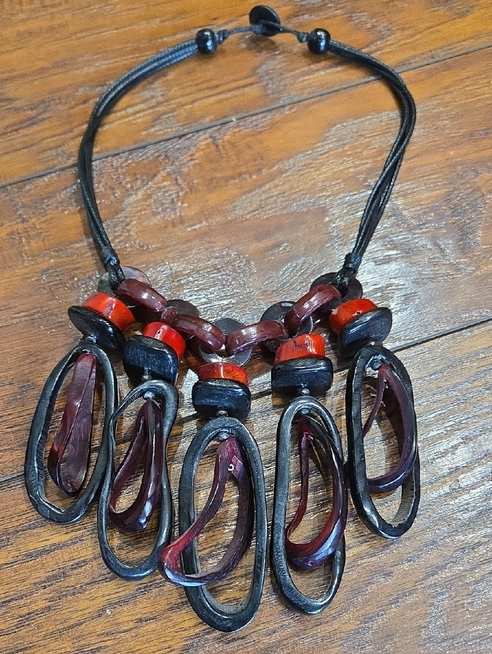 Treska Handcrafted Black and Red Statement Necklace Natural stone